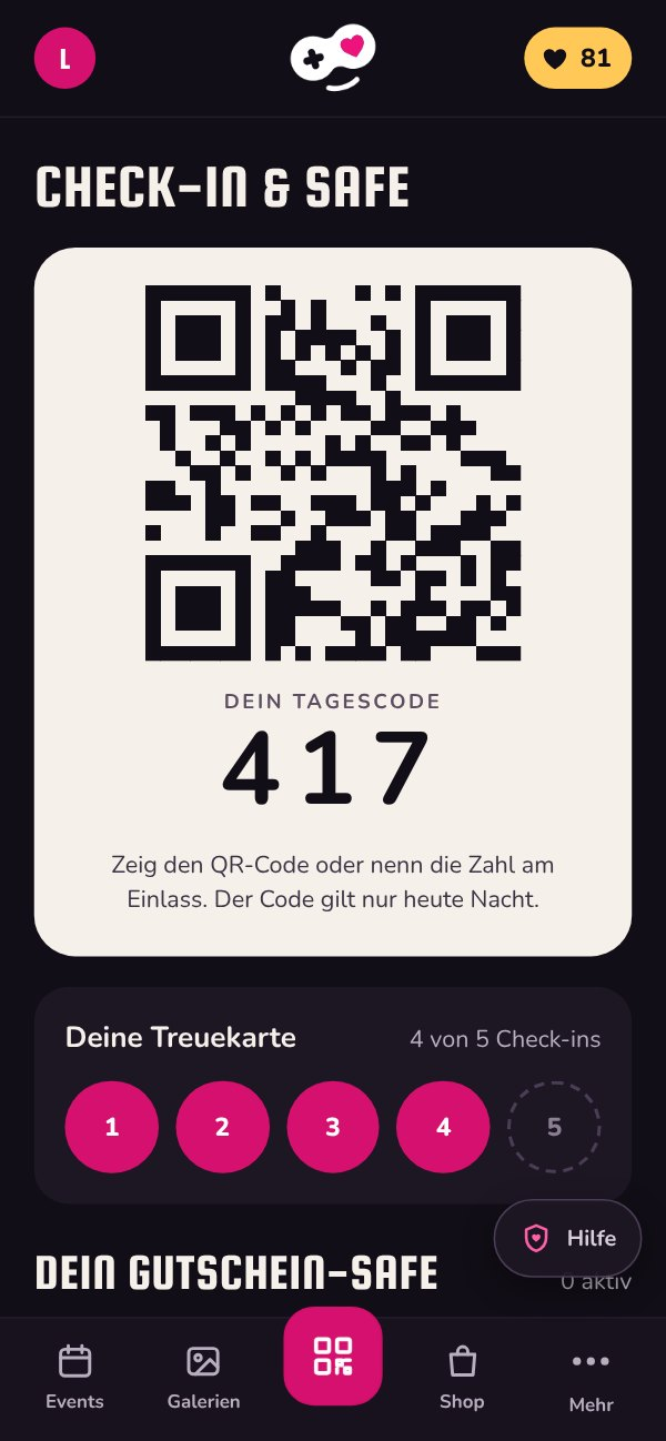 Club-App: Check-in mit QR-Code und Tagescode