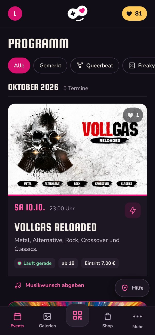 Club-App: Übersicht der nächsten Partys