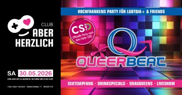 Queerbeat – Offizielle Party nach dem Hofer CSD – Sektempfang, Dragqueens & Show